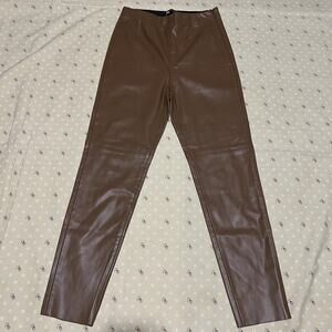 Zara Pants Womens Medium Brown Faux Leather High Rise Skinny Leggings Pull On